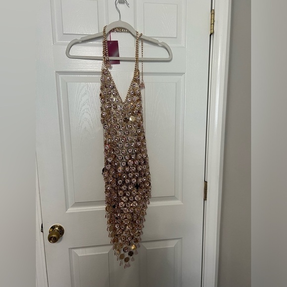 NEW Kelsey Randall x REVOLVE Kelsey Chainmail Dress in Pink & Gold - Picture 9 of 14